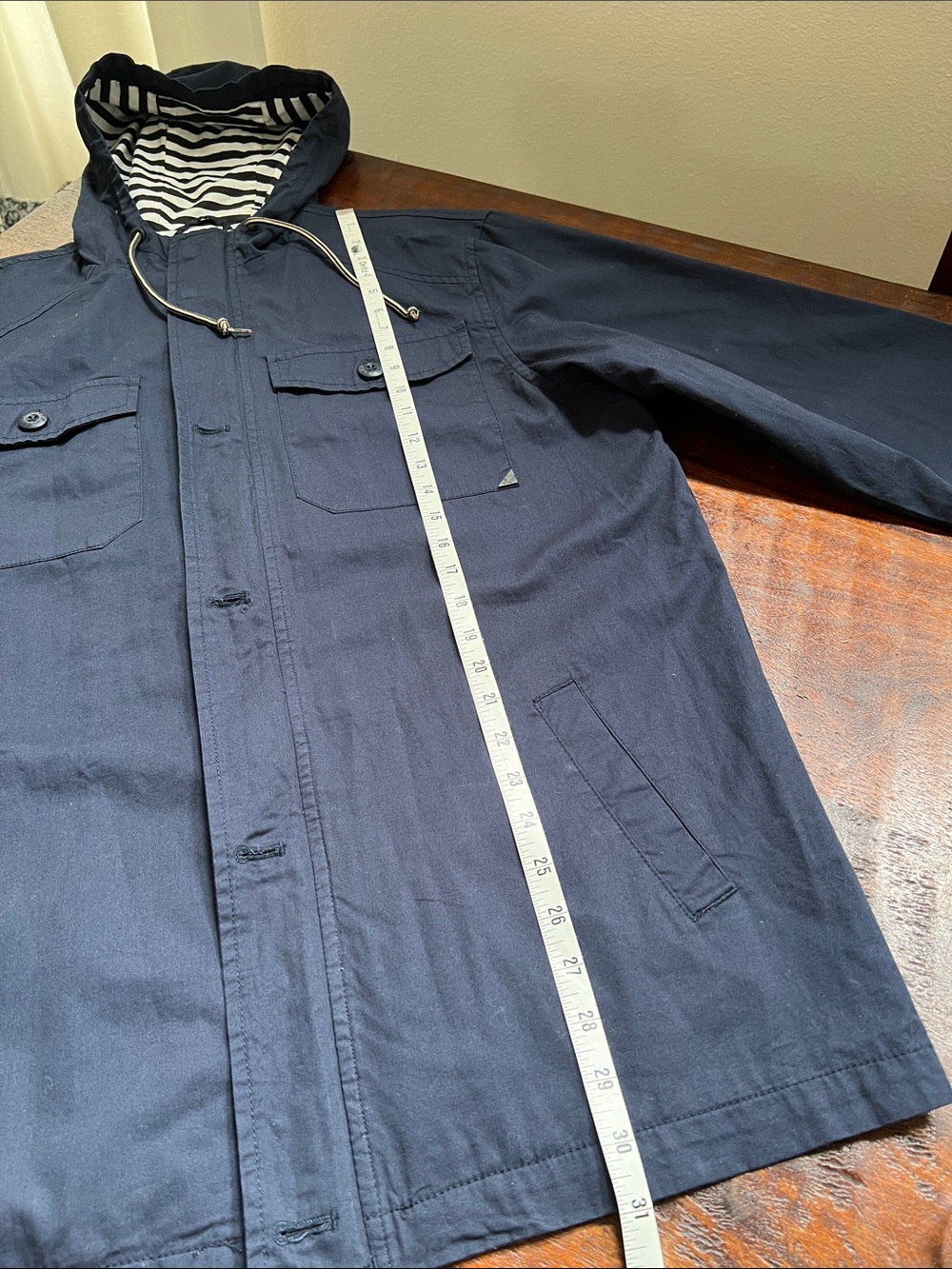 LOST ENTERPRISES Mens Navy Blue Hooded Utility Jacket Striped Lining Size XL - Picture 12 of 13